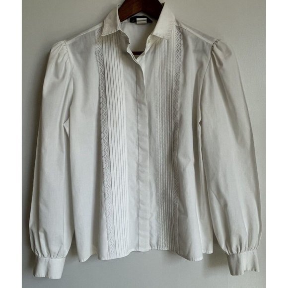 Vintage Fred Michael Women’s Blouse Button Up Shirt Lace Made In USA White M/L - Picture 2 of 12